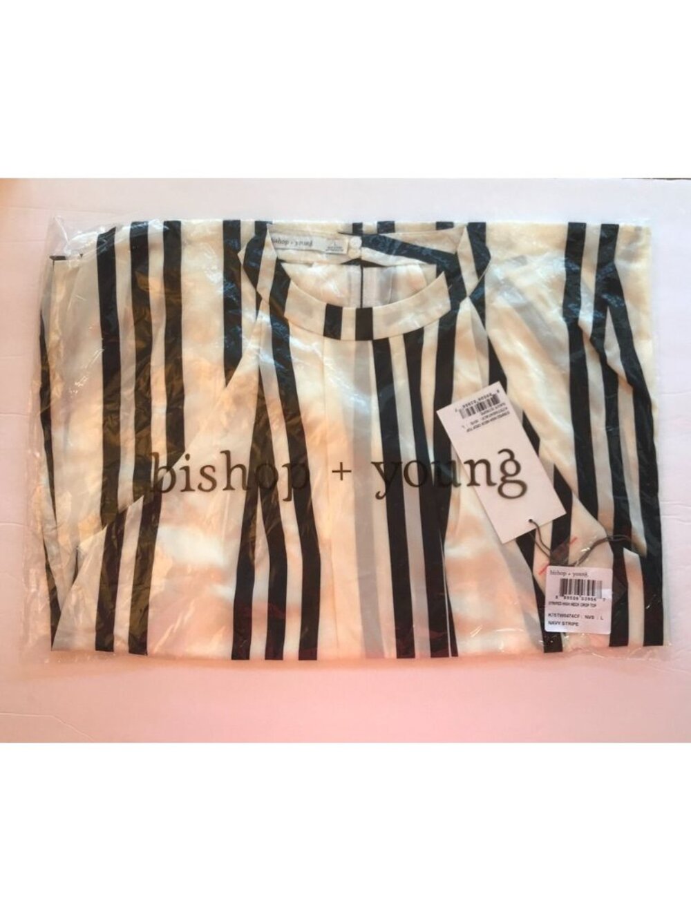 Bishop + Young Striped High Neck Halter Top in Navy Stripe - Size L - New - Picture 6 of 7